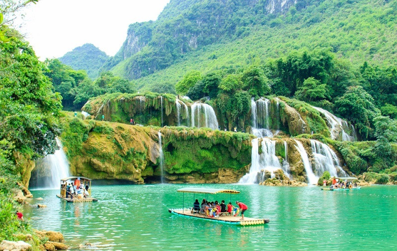 Boating on the river near the waterfall