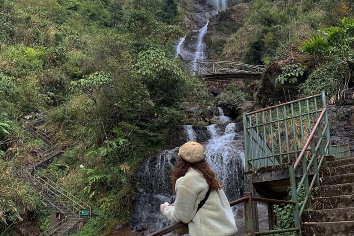 Climb up the stairs and see the Waterfall