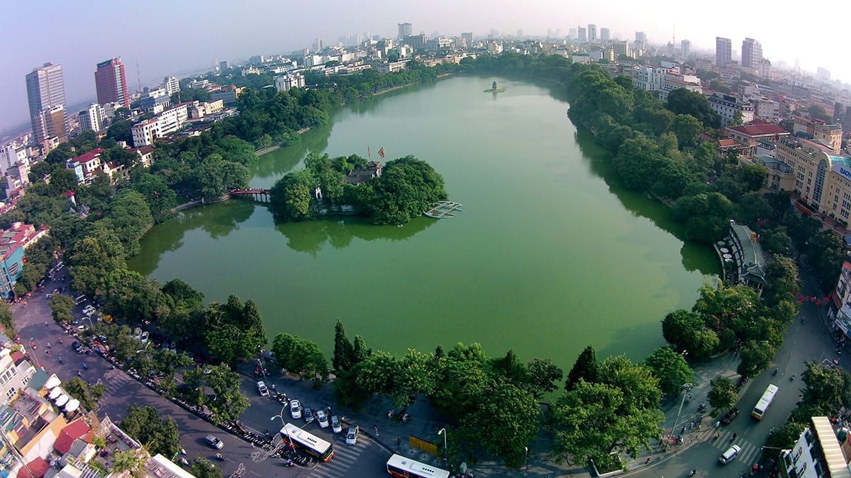 Panoramic view of Hoan Kiem Lake from above