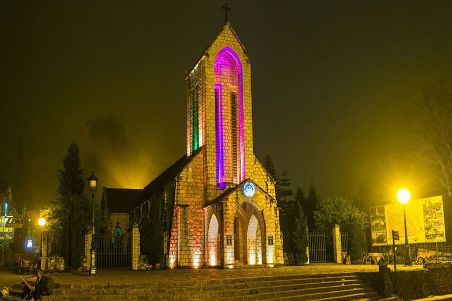 Sapa Stone Church at night