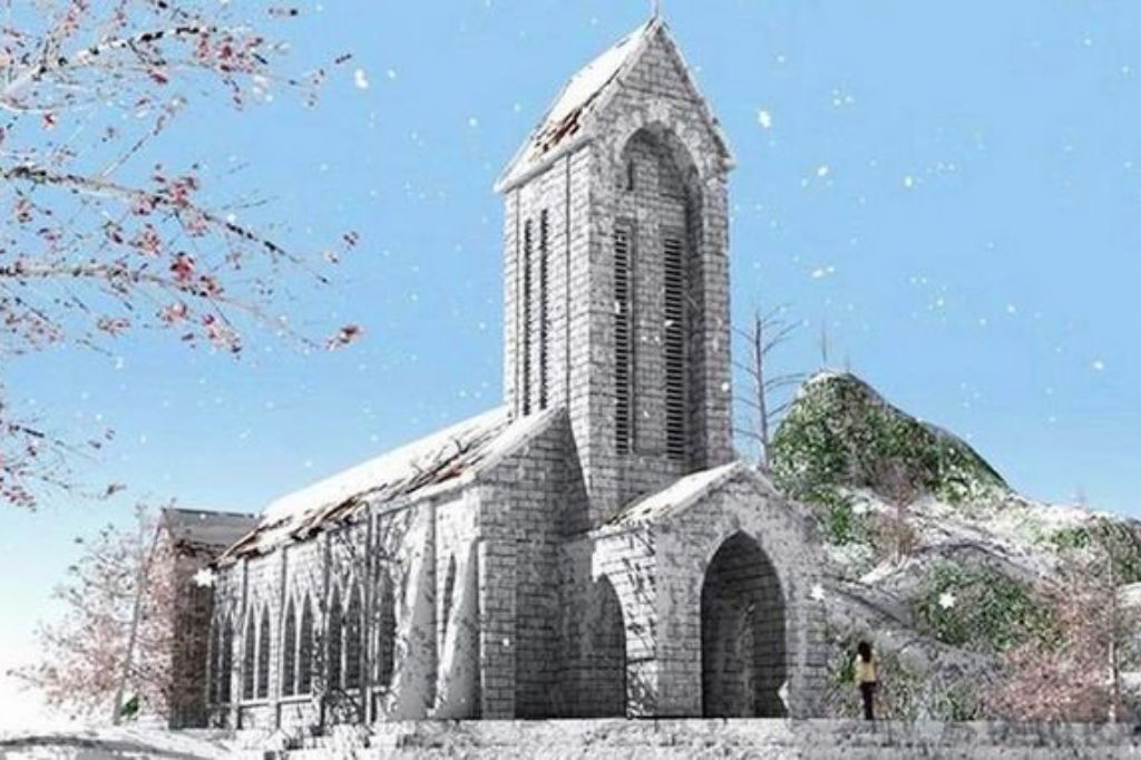 Sapa Stone Church with snow