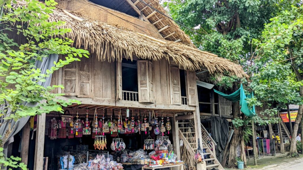 Simple stilt houses in Lac village