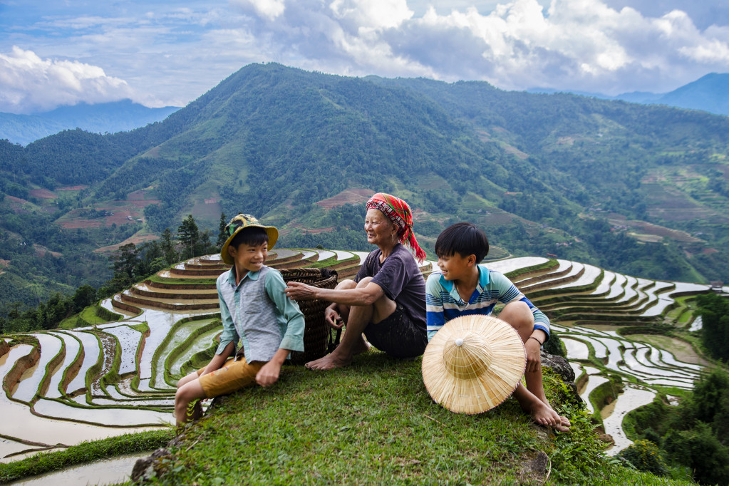 Water pours on terraced fields in Hoang Su Phi