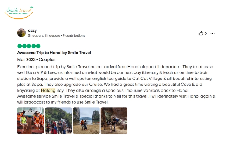 Feedback of Smile Travel's tourists on Halong Bay tour