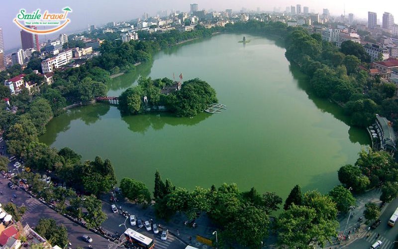 Panoramic view of Hoan Kiem Lake Hanoi from above