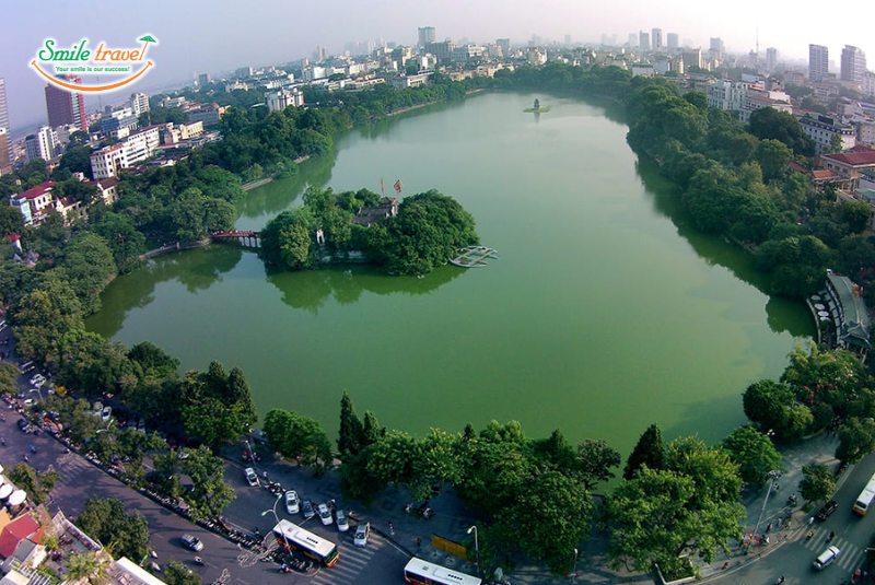 Panoramic view of Hoan Kiem Lake Hanoi from above Panoramic view of Hoan Kiem Lake Hanoi from above